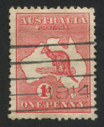 Kangaroos - First Watermark: 1d Red (Die 2) with variety "Large white dot left of P in POSTAGE", Used. BW:3(E)f.