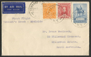 AUSTRALIA: Aerophilately & Flight Covers: 22 Aug.1935 (AAMC.523a) Tennant Creek - Adelaide cover, carried by Australian Transcontinental Airways on their inaugural return flight from Darwin. The "Faith in Australia" experienced engine trouble, as did the