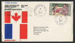 AUSTRALIA: Aerophilately & Flight Covers: 5 Apr.1973 (AAMC.1766a) Papette (Tahiti) - Vancouver (Canada) inaugural flight cover carried by QANTAS.