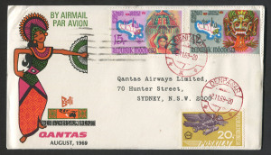 AUSTRALIA: Aerophilately & Flight Covers: 8 Aug.-2 Nov.1969 (AAMC.1644) Denpasar - Sydney first flight cover carried by QANTAS; the flight delayed due to non-completion of night-landing facilities at Bali.