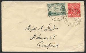 Australia: Postal History: Mar.1932 usage of 3d Airmail + 2d Red KGV on airmail cover from Carnarvon to Perth.