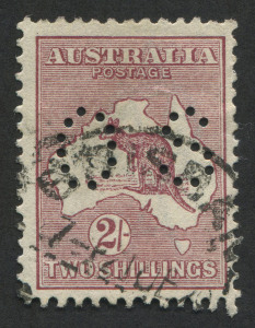 Kangaroos - Third Watermark: Third Watermark 2/- Maroon, perf.OS. FU. SG.O117. BW:38ba - $75.