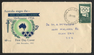 FDC: 30 Nov.1955 "Royal" cover bearing 2/- green Olympic Publicity tied by "ROYAL MELB HOSP N.2" cds.