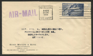 Australia: Other Pre-Decimals: 1958 (SG.301) 2/- Qantas, FU on Jan.1958 commercial airmail cover from Melbourne to Germany. Cat.$45.