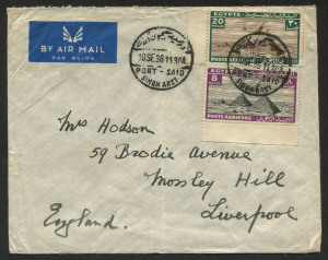 Egypt: September 1936 airmail cover from "PORT SAID / SIMON ARZT" to LIVERPOOL; rated 28mils.