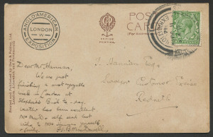 GREAT BRITAIN - Postal History: 1914 ANGLO-AMERICAN EXPOSITION: June 1914 Exhibition cds tieing �dKGV on exhibion postcard for local delivery.