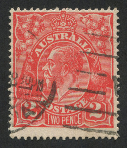 KGV Heads - Single Watermark: 1922-24 Single Wmk 2d Red KGV (SG.63) variety "White flaw on 2nd 'A' of 'AUSTRALIA'" [12R28], fine used, BW:96(12)k - Cat $35.