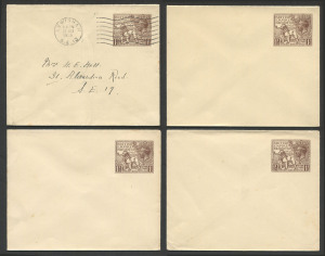 GREAT BRITAIN: Envelopes:1925 KGV 1�d Wembley Huggins & Baker EP67 comprising three unused examples and a 1935 used example (central fold). (4)