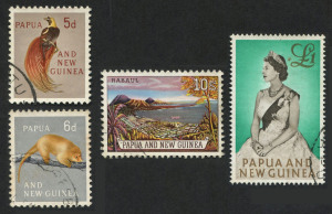 PAPUA NEW GUINEA: 1963 (SG.42-45) 5d Bird, 6d Phalanger, 10/- Rabaul & �1 Queen, (4) VFU.