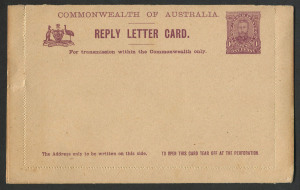 Australia: Postal Stationery: Letter Cards: 1911 1d + 1d Full-Face Design Reply Lettercard, 'Hobart from the Bay' and 'Viaduct near Adelaide, SA' illustrations, in reddish- purple, minor imperfections & mild aging, quite fine overall, unused; BW:LC13 - C