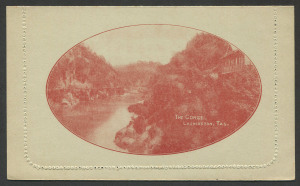 Australia: Postal Stationery: Letter Cards: 1911-12 (BW:LC10/55C) 1d KGV Full-Face Design P10 on Grey Surfaced Card (0.19mm thick), September 1912 Printing in chestnut, "The Gorge, Launceston, Tas." illustration, very fine unused, Cat $175.