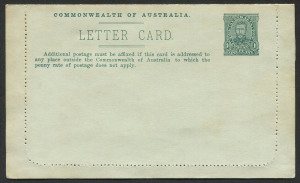 Australia: Postal Stationery: Letter Cards: 1911-12 (BW:LC10/33) 1d KGV Full-Face Design P10 on Grey Surfaced Card (0.19mm thick), September 1912 Printing in blue-green, "Central R'l'y. S't'n, Sydney" illustration, mild aging along fold/edges, faint inte
