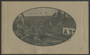 Australia: Postal Stationery: Letter Cards: 1914-18 Military Views (BW:LC25/M2A) 1d KGV Sideface Design P12½ in black on Grey to Greenish-Grey Card, pink interior, "2nd A.I.F. Embarking (gangway)" illustration, Standard Fire & Marine Insurance agent's ty