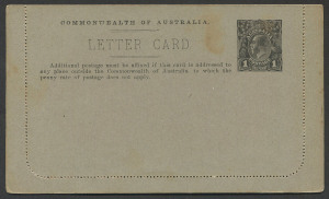 Australia: Postal Stationery: Letter Cards: 1914-18 Military Views (BW:LC25/M2A) 1d KGV Sideface Design P12½ in purple-black on Grey to Greenish-Grey Card, pink interior, "2nd A.I.F. Embarking (gangway)" illustration, some age spots, stuck-down at right,