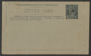Australia: Postal Stationery: Letter Cards: 1914-18 Military Views (BW:LC25/M3B) 1d KGV Sideface Design P12½, in black on Grey to Greenish-Grey Card, pink interior, "H.M.A.S. Melbourne" illustration, slight edge tones, stuck down on two sides, unused, Ca