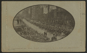 Australia: Postal Stationery: Letter Cards: 1914-18 Military Views (BW:LC25/M5B) 1d KGV Sideface Design P12½, in sepia on Grey to Greenish-Grey Card, pink interior, "March Past through the streets of Melbourne...(wide view)" illustration, faint tones, mi