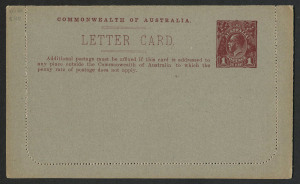 Australia: Postal Stationery: Letter Cards: 1914-18 Military Views (BW:LC25/M12B) 1d KGV Sideface Design P12½, in red-brown on Grey to Greenish-Grey Card, pink interior, "TROOPS on board/TRANSPORT" illustration, fine unused, Cat. $175.