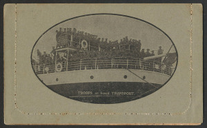 Australia: Postal Stationery: Letter Cards: 1914-18 Military Views (BW:LC25/M12B) 1d KGV Sideface Design P12½, in brown on Grey to Greenish-Grey Card, pink interior, "TROOPS on board/TRANSPORT" illustration, some condition issues, unused, Cat. $175.