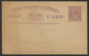 Australia: Postal Stationery: Letter Cards: 1923-24 KGV 1d Violet Sideface on Buff Stock, some aging, otherwise fine unused, BW: P56(1) - Cat. $100.