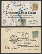 REST OF THE WORLD - Picture Postcards: Paul Kruger - Transvaal President in Exile: Two 1900 postcards expressing sympathy/support for Kruger whilst in exile in Europe, one from Alessandria, Italy, addressed to Paris, the other from Barsdorf Trach, German - 2