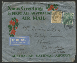 AUSTRALIA: Aerophilately & Flight Covers: 7 Jan. 1932 (AAMC.245) ANA illustrated envelope for England-Australia Xmas Greetings Flight, originally intended for Christmas delivery, eventually departing 7th Jan. with Melbourne '22 JAN/1932' arrival backsta