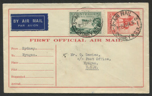 AUSTRALIA: Aerophilately & Flight Covers: 27 Mar. 1936 (AAMC.596a) Sydney - Nyngan cover, flown by WASP Airlines on the inauguration of the route to connect with Adelaide Airways; NYNGAN arrival backstamp.