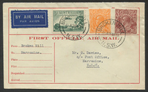 AUSTRALIA: Aerophilately & Flight Covers: 28 Mar. 1936 (AAMC.596a) Broken Hill - Narromine return flight cover, flown by WASP Airlines on the inauguration of the route to connect with Adelaide Airways; NARROMINE arrival backstamp.