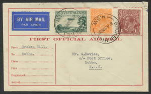 AUSTRALIA: Aerophilately & Flight Covers: 28 Mar. 1936 (AAMC.596a) Broken Hill - Dubbo return flight cover, flown by WASP Airlines on the inauguration of the route to connect with Adelaide Airways; DUBBO arrival backstamp.