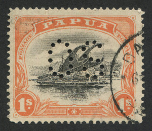 PAPUA: 1907-10 (SG.O13) Small 'PAPUA' Wmk Upright P.12� perforated 'OS' 1/- black & orange, fine used, Cat. �110