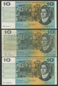 Decimal Banknotes - Australia: 1966 $10 Coombs/Wilson, R301, various grades (3).