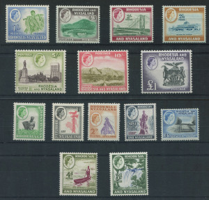 RHODESIA & NYASALAND: 1959 (SG.18-31, ex SG. 24a) QEII �d to �1 (ex 9d) Pictorials long set, fresh MUH, Cat. �100. (14)1959 (SG.18-31, ex SG. 24a) QEII �d to �1 (ex 9d) Pictorials long set, fresh MUH, Cat. �100. (14)