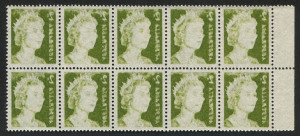 Australia: Decimal Issues: 1966-71 (SG.383) QEII 2c olive-green marginal block of 10 (5x2) with "Complete strong offset", fresh unmounted, BW:437c - Cat $1,000+.