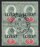 British Levant: 1905-12 (SG.L4a) KEVII 2d grey-green & carmine-red block of 4 superb used with 1910 'BRITISH POST OFFICE/CONSTANTINOPLE' centrally struck datestamp, Cat �34+.