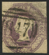 GREAT BRITAIN: 1847-54 (SG.59) Embossed 6d dull lilac, margins shaved at left and at base, fine otherwise, BN '847' cancel, Cat. �1000.