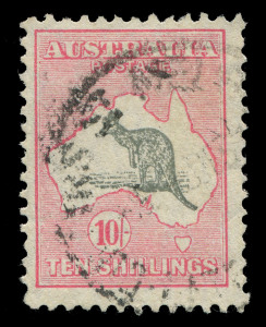 Kangaroos - CofA Watermark: 10/- Grey & Pink, fine used, BW:50 - Cat. $200.