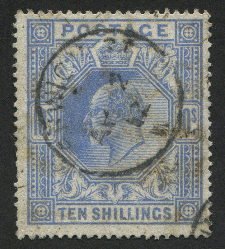 GREAT BRITAIN: 911-13 (SG.319) KEVII 10/- blue, surface soils, no creasing or tears, sound used, Cat. �600.