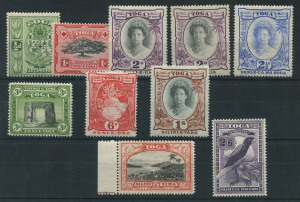 TONGA: 1942-49 (SG.74-82) Wmk Script CA �d to 5/- set incl. 2d Die II, MLH, Cat. �78. (10)