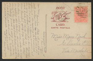 VICTORIA - Postmarks: GOWANGARDIE SOUTH: fine and complete strike (Rated 3R) on 1907 PPC (view side "Faithfuls Creek Falls, near Violet Town") to Ellerslie (Vic) with BN '2068' (Rated R) tying stamp.
