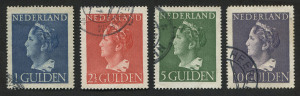 NETHERLANDS: 1946 (Michel. 449-52) Queen Wilhelmina 1g to 10g high values, fine used, Cat. ��90.