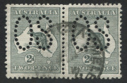 Kangaroos - First Watermark: 2d Grey, horizontal pair (2) perforated large OS, GU.