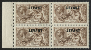 British Postal Agencies in Eastern Arabia: BRITISH LEVANT: 1921 (SG.L24) 2/6 chocolate-brown Seahorse, marginal block of (4) superb MUH. Cat.�152++.