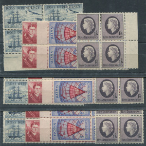 NEW ZEALAND: ROSS DEPENDENCY: 1957 (SG.1-4) 12 sets in blks.4, fresh MUH. (48).