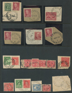 NEW SOUTH WALES - Postmarks: TRAVELLING POST OFFICES: 1880s-1950s Selection mostly on piece incl. 1885 'TRAVELLING P.O. NORTH', 1904 'MOREE TO WERRIS CK', 1947 'POSTED ON TRAIN/ALBURY N.S.W.', mostly complete or largely complete strikes. (26 items).