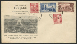 FDC: 1 May 1951 Jubilee set of 4 on unaddressed Rouvre-Cox cacheted cover from GRANVILLE N.S.W. Superb and rare.