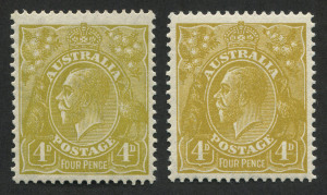 KGV Heads - Small Multiple Watermark Perf 13½ x 12½: 4d Olive and 4d Yellow-Olive, superbly centred and fresh singles, (2) MUH.