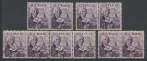 Australia: Other Pre-Decimals: £1 Bass: 5 horizontal pairs, (10) VFU. [4 white paper, 6 cream paper].
