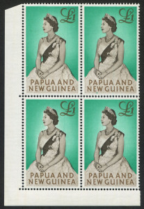 PAPUA NEW GUINEA: 1963 (SG.45) �1 Queen, corner blk.(4) superb MUH.