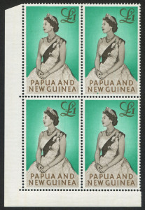 PAPUA NEW GUINEA: 1963 (SG.45) �1 Queen, corner blk.(4) superb MUH.