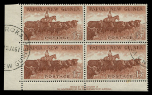 PAPUA NEW GUINEA: 1958 (SG.22) 1/7 Cattle, Authority Imprint blk.(4) VFU. Exceptionally scarce thus.