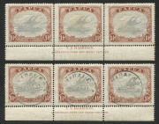 PAPUA: 1925 (SG.95aw) 1�d pale grey-blue & brown, Wmk Crown to right of A, Harrison Imprint strips of 3, one Unused, one VFU with SAMARAI E.D. Dec.1930 cds's. (6 stamps).